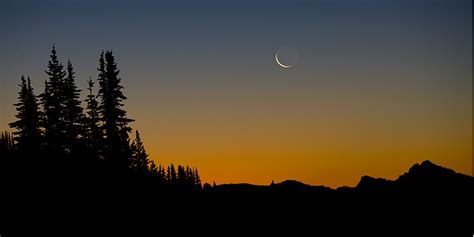 Crescent Moon Rising Mount Rainier National Park Washington
