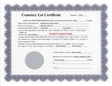 Cemetery Deed Printable Form