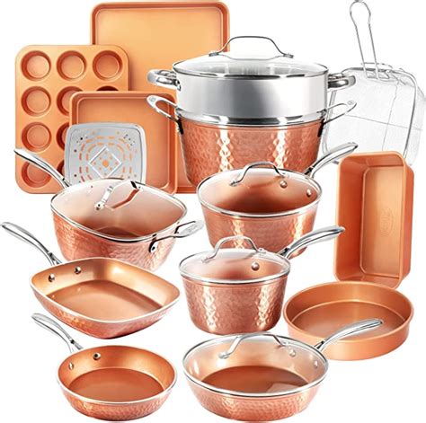 Gotham Steel Hammered Copper Collection Piece Premium Cookware And Bakeware Set With