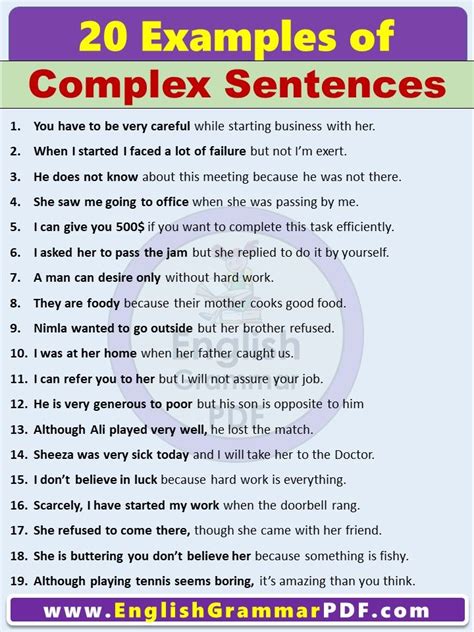 20 Most Common Complex Sentences Examples In English Pdf In 2023