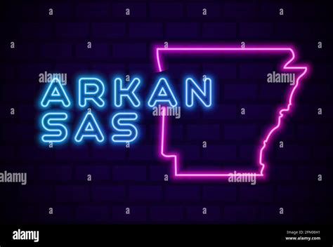 Arkansas Us State Glowing Neon Lamp Sign Realistic Vector Illustration