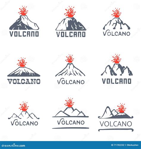 Volcano Eruption Logo Set Vector Icons Illustration On White