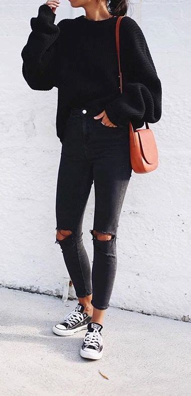 Fall Trends All Black With Converse Sneakers With Images Spring Outfits Casual Clothes