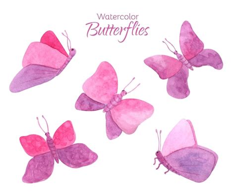 Premium Vector Watercolor Pink Butterflies Set