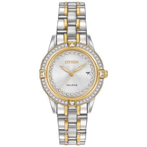 ladies citizen eco drive silhouette crystal two tone watch reeds jewelers