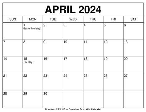 2024 April Calendar With Holidays Printable Free Printables October