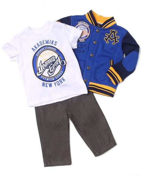 Akademiks Boys Blue 3 Pc Set Varsity Jacket Tee And Jeans Infant
