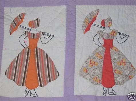 Early Appliquedembroidery Parasol Colonial Lady Quilt 42816739