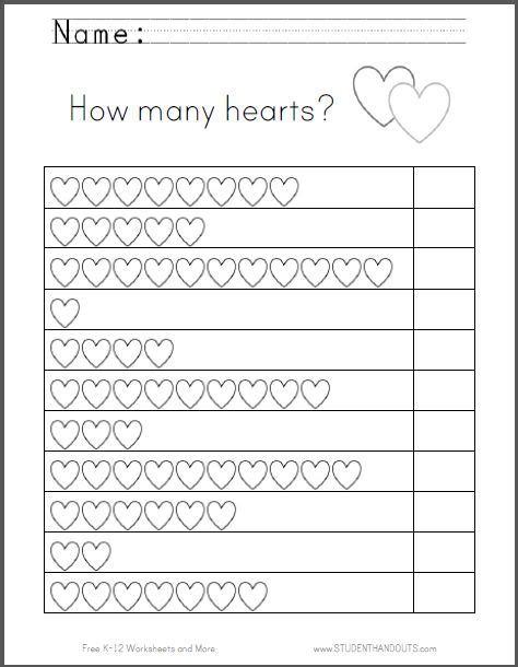 Practice makes a big difference! Hearts Counting Worksheet - Great for Valentine's Day ...