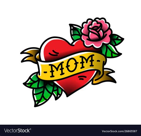 A Tattoo With Inscription Mom A Heart And Vector Image