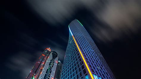 Buildings Skyscraper Dubai Nights 8k Wallpaper 4k