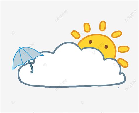 cloud umbrella sun  sun  hiding   clouds frame cute cartoon hand drawn