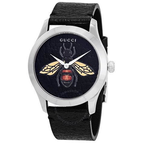 Gucci G Timeless Black Dial With An Embroidered Honeybee Ladies Watch