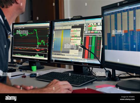 Stock Trader Working On Computer Trading Online Financial Traders