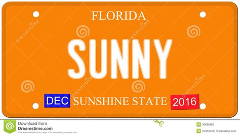 Sunny Florida License Plate Stock De Ilustración Ilustración De