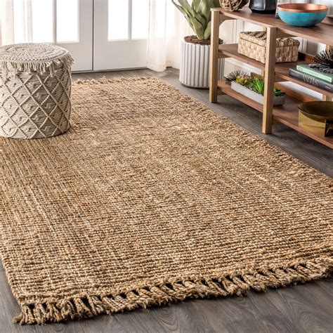 Para Hand Woven Chunky Jute With Fringe Natural 3 Ft X 5