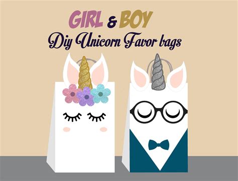 Unicorn Diy Favor Bag Template Unicorn Party Bags Printable Etsy