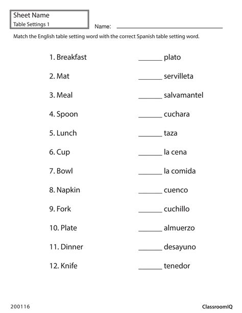 Spanish To English Worksheets For Beginners