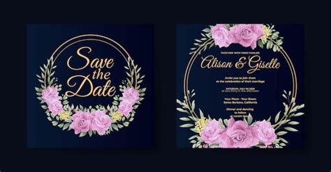 Premium Vector Elegant Pink Rose Floral Wedding Invitation Template