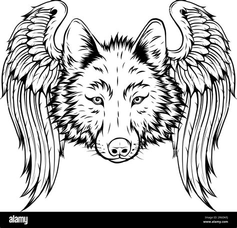 Vector Illustration Of Monochrome Wolf With Wings Stock Vector Image