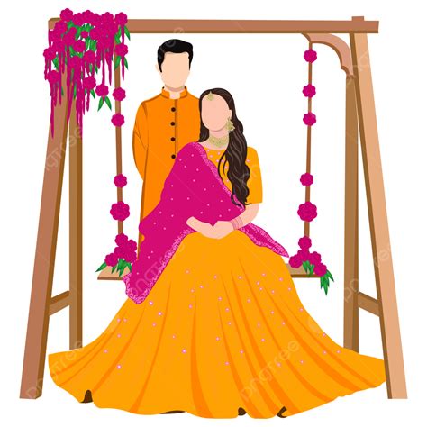 Indian Wedding Clipart Containing Bride And Groom Wearing Yellow Colour