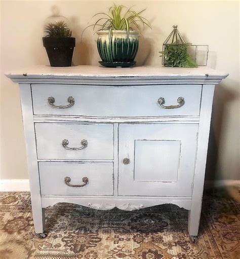 Holiday Sale Gorgeous Light Gray Vintage Dresser Baby Changing Table Antique Lowboy Chest Of