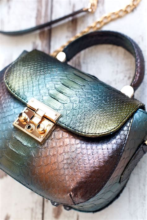 Snakeskin Bag Metallic Premium Leather Handbag And Wallet For Etsy In