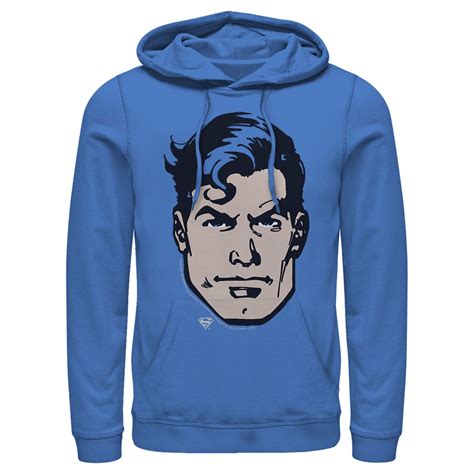 Mens Superman Classic Clark Kent Portrait Pull Over Hoodie Royal Blue