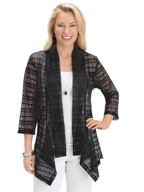 Collections Etc Elegant All Over Lace Cardigan With Cascading Open