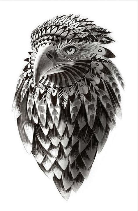 Black And White Native American Eagle Portrait Tattoo Design