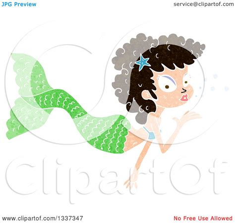 Clipart Of A Textured Brunette White Mermaid Blowing A Kiss 2 Royalty