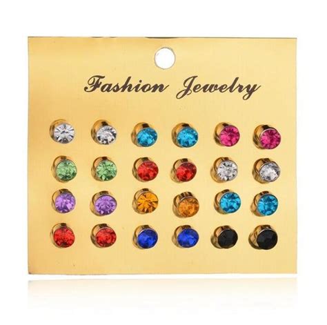 2018 New 12 Pairs1 Set Colorful Crystal Earrings Piercing Gold Earring