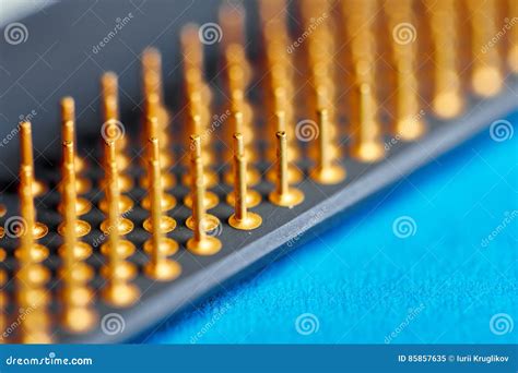 The Micro Elements Of Computer Central Processor Unit Cpu Contact Pins Close Up Stock Image