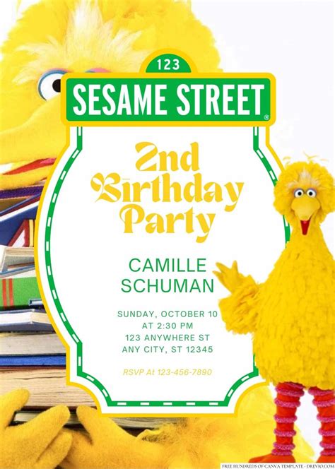 Free Editable Big Bird From Sesame Street Birthday Invitation