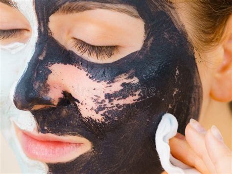 Girl Remove Black White Mud Mask From Face Stock Image Image Of Remove White