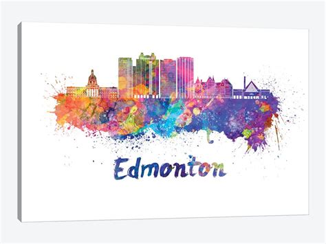 Edmonton Skyline In Watercolor Ii Can Canvas Art Print Paul Rommer