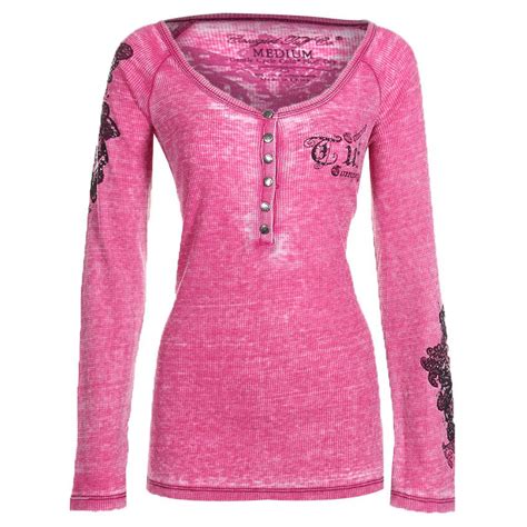 Cowgirl Tuff Womens Roses Thermal Henley Cowgirl Style Outfits Sinful Clothing Country