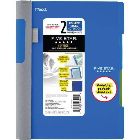 Five Star Advance Notebook 2 Subject College Ruled 73162 Walmart