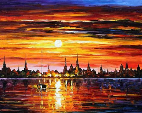 Sunset In Barcelona Painting By Leonid Afremov