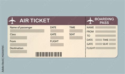 Plane Ticket Template Airline Boarding Pass Detailed Blank Of Airplane Ticket Vector