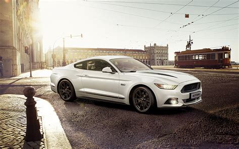 Hd Wallpaper Ford Mustang Gt V8 White Muscle Cars Vehicle Motor