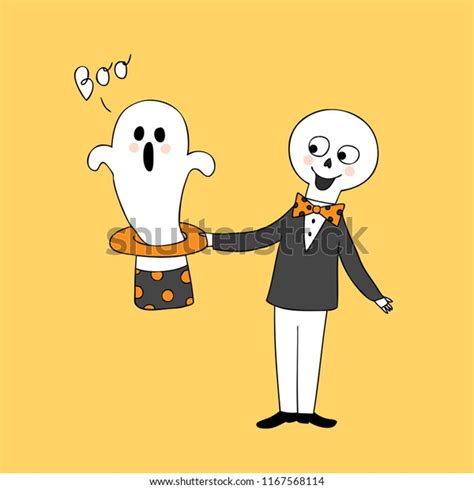cartoon cute halloween ghost skeleton vector เวกเตอร์สต็อก ปลอดค่าลิขสิทธิ์ 1167568114