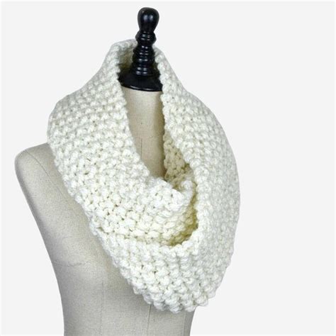Knit Scarf Infinity Cream Chunky Knit Circle Scarf Cowl Etsy