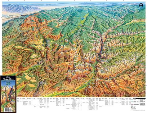 Zion National Park Utah Trail Tracks Panoramic Hiking Maps
