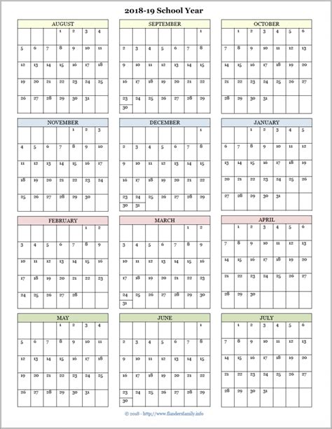 Free Printable Homeschool Calendar 2019 2020 Year At A Glance