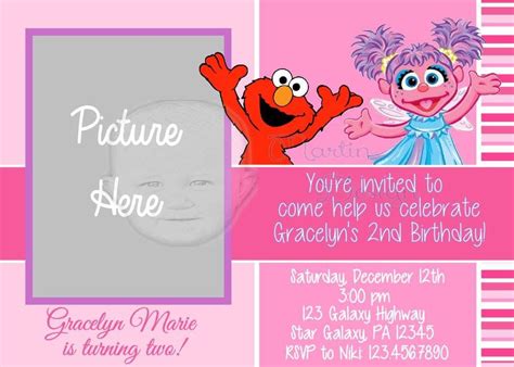 Abby And Elmo Birthday Invitation By Martin Design Can Be Done For Any Age 2nd Birthday