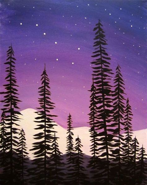 Night Forest Beginner Painting Simple Acrylic Paintings Easy Canvas