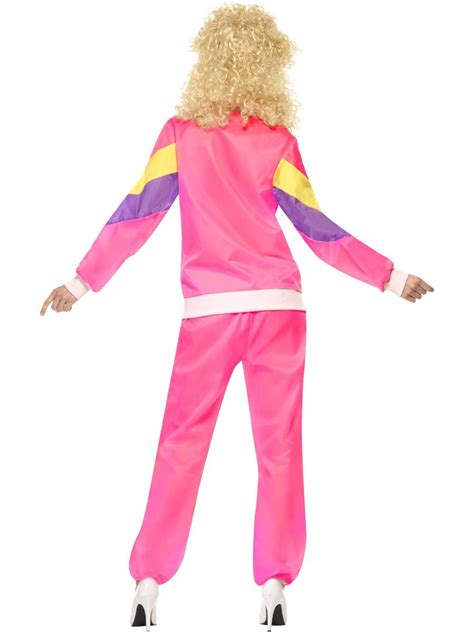 Women Pink Shell Suit Scouser Retro 1980s 80s Tracksuit Fancy Dress