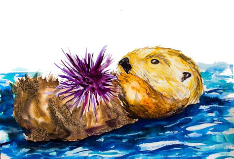 Sea Urchin Otter Watercolor Print