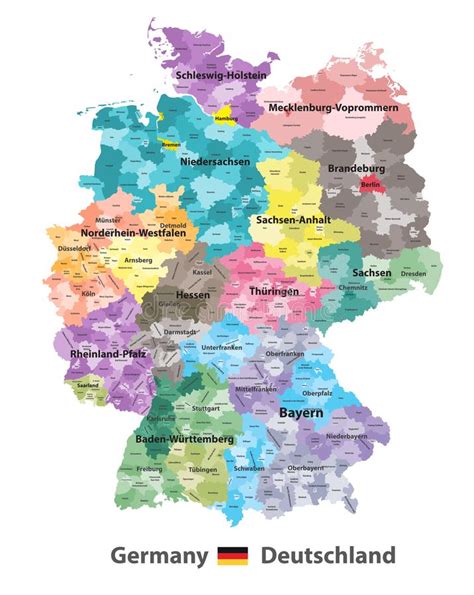 Germany High Detailed Vector Map Colored By States And Administrative